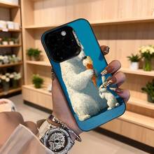 Cubierta de telefono con diseño de oso polar y conejo comiendo helado color azul brillante para uso diario y ocasiones casuales,Aplicable a los teléfonos de la serie Apple y Galaxy - Negro - Ver 4