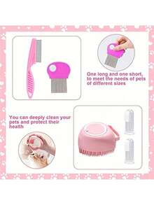 8pcs Deluxe Cat Grooming Kit: Includes Self-Cleaning, Nail & Fur Care, And Dental Care Essentials To Keep Your Beloved Pet Happy And Healthy - Pink - View 6