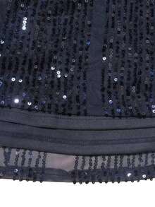 CEILIM Luxury Party Sequin Sexy Tank Dress With Unique Triangular Mesh Neckline And Floor-Length Evening Gown - Navy Blue - View 8