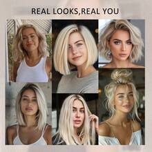 双拉丝优质白色女士假发,香草金发直发波波头假发,真人发丝,隐形发根晕染膏,金色短波波头假发,顶级UHD透明13x4蕾丝前额真人发假发,预剪裁,即戴即走,佩戴方便,可自由分缝/中分/侧分,10英寸/12英寸,180%密度,柔软发丝 - S24/613 - 查看 6