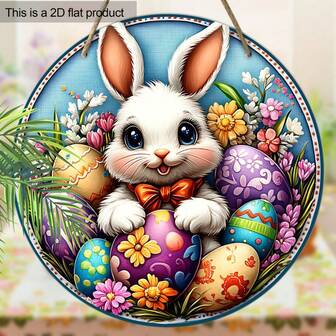 1 pieza Decoración colgante de madera plana 2D de conejo y flores de primavera para Pascua, decoración del hogar, adorno para árbol de jardín, suministros para fiestas festivas, con agujeros previamente perforados como se muestra