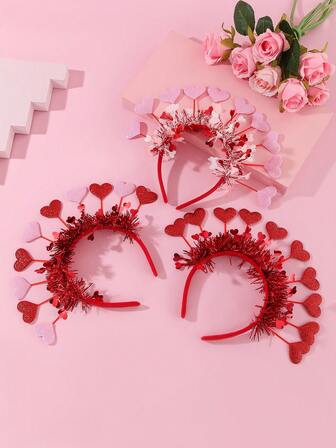1pc Heart-Shaped Glitter Love Headband, Handmade New Design, Suitable For Valentine's Day Party, Hair Band, Hair Hoop Valentine's Day Accessories Gift Head Accessories