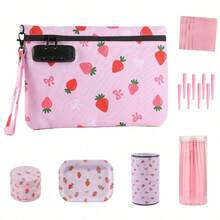 OFFPUFF 68 Pieces Pink Strawberry Smell Proof Pouch Bag With Combination Lock Pre-Rolled Cones Metal Grinder Rolling Tray Mylar Bag StorageTube Kits - Quả dâu - Xem 1