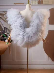 Ethereal Multi-Color Bridal Shawl, Suitable For Hostess, Evening Gown, Performance, Photography Accessory - Light Grey - View 3