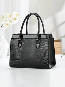 3件套女士PU皮手提包套装，优雅时尚托特包，带零钱包和卡包，多功能大容量单肩包，时尚独特设计，多种颜色可选 - 黑色 - 查看 2