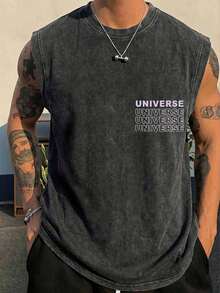 Men's Simple Casual Washed Vintage Round Neck Sleeveless Tank Top - Black - View 2