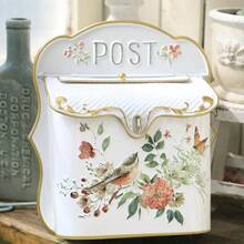 Wall Mount Mailbox For House Outside Vintage Metal Door Mailbox Antique Style Nostalgic Charm Home Decor Garden Vintage English Cottage Decor Flower Patter - White - View 1