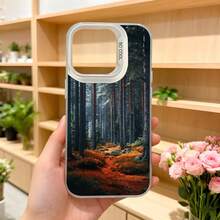 Cubierta de telefono con diseño de bosque oscuro y hojas rojas negra para iPhone 14 Pro Max funda protectora con impresion natural de arboles y sendero en bosque ideal para amantes de la naturaleza y estilo elegante,Aplicable a los teléfonos de la serie Apple y Galaxy - Blanco - Ver 5
