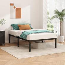 Armazón de cama de plataforma de metal cama alta de 36 cm sin somier con listones de soporte fuertes y resistentes fácil de montar Individual negro. - Individual - Ver 2