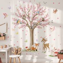 BRUP 1/2/3pcs Cartoon Forest Animal Wall Stickers Set, Includes Owl, Raccoon, Deer, Fox, Rabbit, Removable Floral Tree Wall Decals For Nursery, Bedroom Decor - Multicolor - View 2