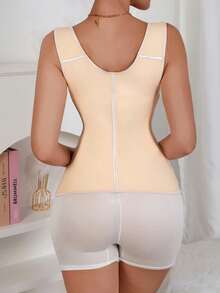 1 Stück einfarbiger, extrem enger Bauch formender BH, versteckt Oberarmfett, tiefer U-förmiger Büstenhalter, verstellbare Knöpfe, schlankmachendes Shapewear - Aprikosenfarben - Übersicht 9