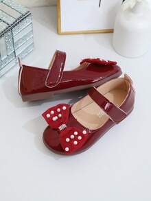 1 Pasang Sepatu Putri Anak Perempuan, Hiasan Pita & Mutiara, Sol Lembut Ringan untuk Pertunjukan Tari, Sepatu Anak, Musim Semi/Panas 2025 - Merah - View 4
