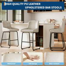 Techigher PU Leather Bar Stools Set, Industrial Pub Barstools With Back And Footrest, Modern Bar Height Stool Chairs For Dining Room Kitchen Island - Grey 4pcs - View 5