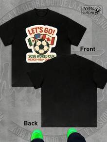 1 Piece Men Cotton Solid Color English Letter Let's Go 2026 World Cup Mexico Usa Canada Printed Short Sleeved Round Neck T-Shirt Suitable For Daily Wear Going Out Leisure Sports School Travel Family Gatherings And Other Occasions Short Sleeved T-Shirt Summer T-Shirt Multiple T-Shirts Can Be Given As Gifts To Family Members 2000s Y2k Style - Negro - Ver 2