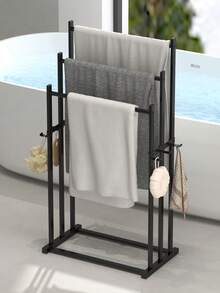 1pc Modern Freestanding Metal Towel Rack With Hooks And Storage Shelf, Movable Towel Rack, Multi-Purpose Towel Holder For Bathroom, Bedroom, Bathtub, Robe And Pajama Rack, Towel Storage Organizer - Multicolor - View 2