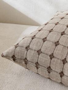 1 pieza Funda de almohada con patrón geométrico marrón claro (no incluye relleno de almohada), tela de lino con bordado de dos colores moderno y elegante, funda de almohada decorativa con patrón cuadrado 3D, adecuada para sofá, cama, dormitorio, vacaciones, fiestas, decoración de habitaciones, decoración de otoño/invierno, regalo, funda de cojín, para todas las estaciones - Marrón claro - Ver 2