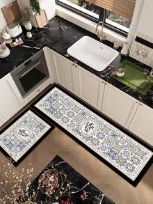 [HOT!!!] 1pc Soft Rubber Kitchen Mat, 3.5mm Thick Kitchen Rug, Traditional Decorative Style Absorbent Kitchen Mat Large Carpet, Can Be Self-Cut To Fit Kitchen Size, Surface Fabric Material, Middle Sponge Layer, Bottom Rubber Layer, Suitable For Kitchen Rugs, Kitchen Decor, Wedding Decor, Home Decor, Bathroom Mat, Entryway Mat, Laundry Room Mat, Hallway Carpet, Living Room Mat, Etc. - Multicolor - View 7