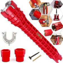 1pc 8-In-1 Multifunctional Kitchen Faucet Sink Wrench, Plumbing Drain Bathtub Nut Remover Tool For Tight Space Installation And Repair - Red - View 1