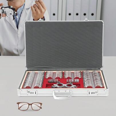 SanBouSi 266pcs Optical Trial Lens Set Optometry Kit Metal Rim Aluminum Case Trial Frame Suitable For Vision Screening, Physical Examination