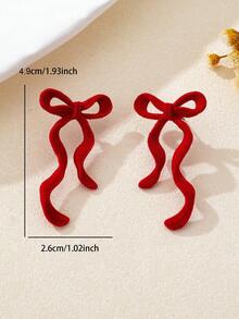 2件套经典红色植绒蝴蝶结耳环，适合情人节、母亲节礼物、女性日常佩戴、派对和正式场合。 - 紅色 - 查看 4