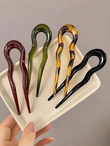 French Twist Hair Forks, U-Shaped Wavy Hair Clips, Suitable For Spiral Buns, Tortoiseshell Color, Fashionable, Flexible And Durable Women Hair Accessories, Styling Hair Clips, Hair Pins - Multicolor - View 3