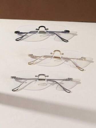 Women's Glasses/Men's Lightweight Plain Metal Frameless Computer Glasses, Rectangular Frame, High-Quality Eye Protection Design, Suitable For Daily Dressing, Decoration, And Back To School Wear, Glasses, No Fatigue When Looking At Mobile Phones And Computers, Eye Lovers, High-Definition Lens Decoration Fashion Glasses, No Magnification