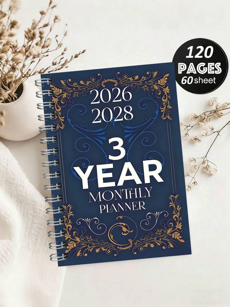 1本便携式笔记本，用于三年月度计划，适用于2026-2028年，内页带横线，适合办公、学习、居家收藏，采用优质纸张，时尚封面设计，是生日、毕业或返校的理想礼物。 - 彩色 - 查看 1