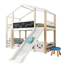 (=517234AAW) Children's Treehouse Bed With Slide & Ladder 90 X 200 Cm, Loft Bed For Children – 2x Slatted Base – Natural & White - White - View 1