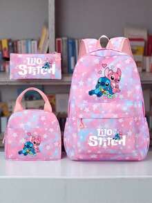 [3-Piece Stitch Backpack Set] - Collegiate Style Nylon Backpack With Adjustable Shoulder Straps, Zipper Closure, And Laptop Compartment - Includes Handbag And Pencil Case - Lightweight, Large Capacity, Machine Washable, Suitable For Commuting, Back To School, And Travel - Multicolor - View 6