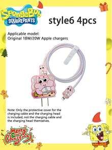 SpongeBob SquarePants Bộ 2/4 ốp bảo vệ sạc hình hoạt hình SpongeBob, tương thích với bộ sạc nhanh Apple 18/20W, kèm cuộn dây cáp. Là vật trang trí tuyệt vời cho các bữa tiệc ngày lễ, thích hợp làm quà tặng cho bạn bè, trang trí nhà cửa/phòng ốc, và là món quà Giáng sinh lý tưởng cho bạn gái/Ngày Valentine. - Nhiều màu - Xem 19