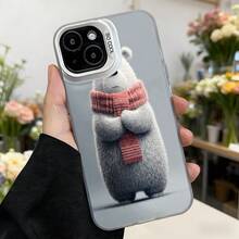 Cubierta de telefono con diseño de oso gris con bufanda rosa para iPhone 14 Pro Max color negro con texto CASETTO ideal para uso diario y regalo,Aplicable a los teléfonos de la serie Apple y Galaxy - Negro - Ver 3
