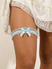 1pc White Lace Bow Elastic Leg Chain, Ins Style Minimalist Thigh High Stockings For Women