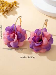 1 Pair Bohemian Style Fabric Flower Earrings, Fashionable For Women, Suitable For Daily Wear, Vacation And Gift - Rose Pink - View 3