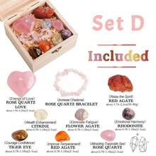 8件套天然紫水晶脉轮石套装，含透石膏原石，水晶宝石饰品，能量保健，灵气瑜伽工艺品，礼品木盒装，感恩节情人节收藏品 - 能量套盒木盒 - 查看 12