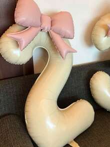2pcs Pink Bow Decor Balloon Set, 40" Cream 0-9 Number Foil Balloons, Pink Bow Shaped Foil Balloons For Birthday Party Decorations - Multicolor - View 4