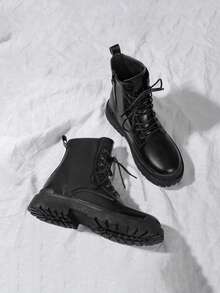 Herren Herbst Lässig Schwarz Leder Schuhe mit niedrigem Schaft, vielseitig, komfortabel mit weicher Sohle, modischer Schnürung im britischen Stil, ganzjährig - Schwarz - Übersicht 4