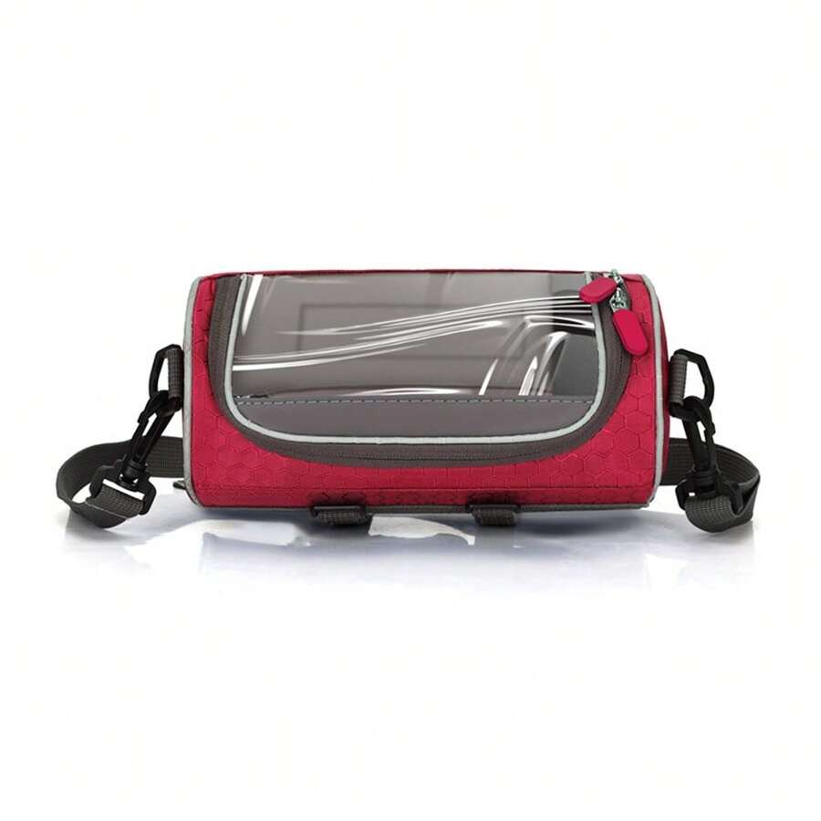 Bicycle Handlebar Bag With Touchscreen Phone Pocket, Multi-Purpose Shoulder Bag For Cycling And Travel, Rose Red, 1 Piece