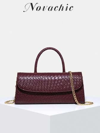 Novachic Woven Tote Bag, Elegant Commuter Handbag, Fashionable Shoulder Bag, Simple, Versatile, Classic, Gold, Suitable For Commute, Office, Date