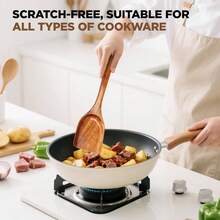 Natural Teak Wood Cooking Utensils Set - 4pcs Wooden Spoons Cooking With Ladle, Spatula, And Slotted Spoon, Premium Kitchen Tools Chefs - 6Pcs Set - View 3