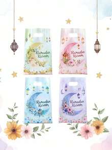 10个/25个装斋月派对礼品袋，新月形糖果零食袋，带提手，9.8x6.4英寸防水塑料礼品包装套装，儿童生日派对，主题派对，斋月礼品装饰 - 彩色 - 查看 6