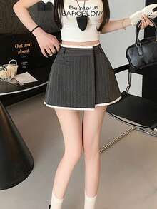 Vestido corto de cárdigan a rayas de estilo asiático nuevo de primavera - Gris - Ver 8
