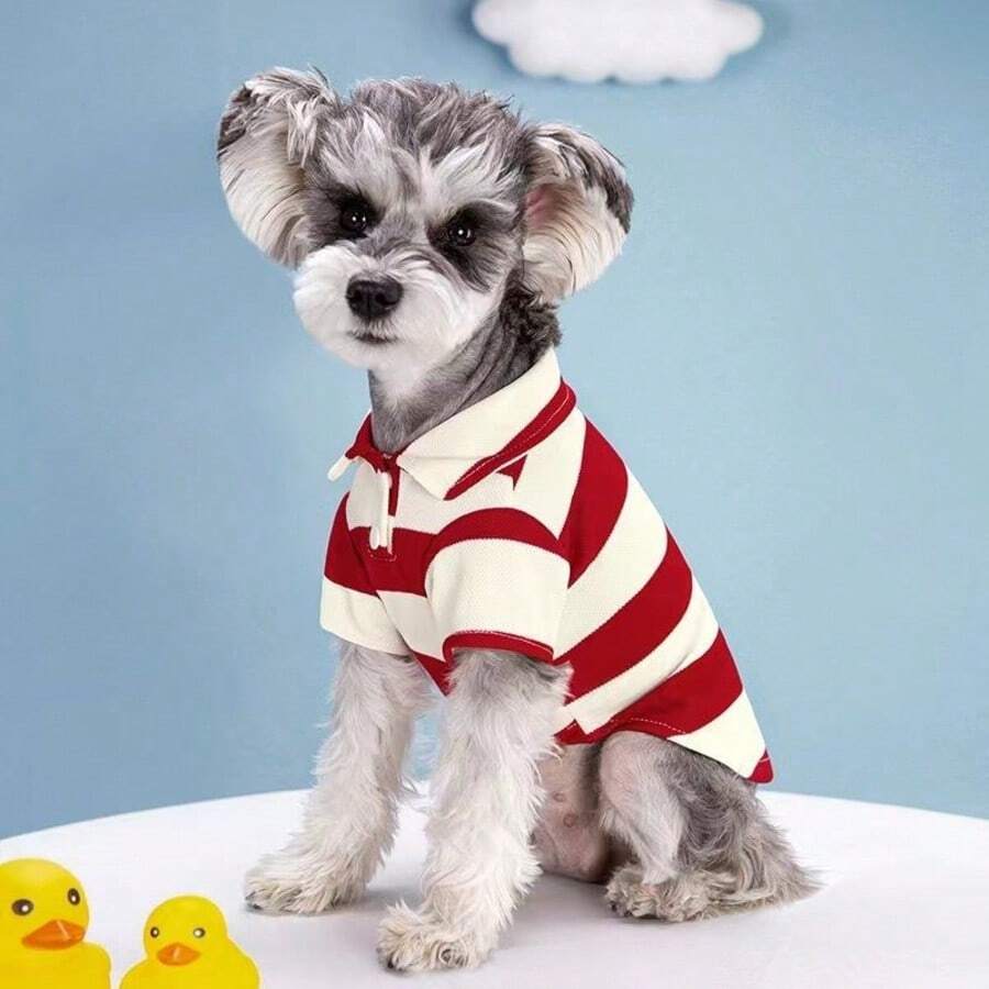 Striped Polo Shirt Dog Clothes, Breathable Classic Cute Collar Shirt For Small/Medium Dogs & Cats, Suitable For Chihuahua, French Bulldog, Dachshund, Yorkshire Terrier, Fashionable Summer/Autumn Pet Apparel