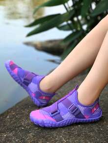 1 Pair Kids Beach Swimming Comfortable Breathable Mesh Upper Rubber Sole Slip-On Adjustable Strap Lightweight Water Shoes - Purple - View 4