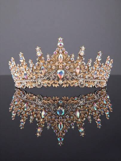 1 pieza Diadema de novia con diseño de corona de cristales brillantes para boda, fiesta, tiaras reales, accesorios del Día de San Valentín