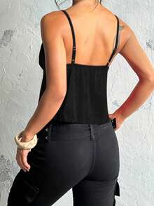 Onicee Damen Sommer ärmelloses V-Ausschnitt Rückenfrei Camisole Top, geeignet für Valentinstag, Dates, Zusammenkünfte, Partys, Reisen, Urlaub, Strand und andere Anlässe - Schwarz - Übersicht 4