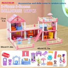 4-9 Years Old Girls' Dollhouse Playset, 1-4 Layers Rooms Playhouse With Doll Toys, Luxury Villa Toy, Princess Castle DIY Building Kit, Full Set Furniture Accessories, Fashion Dollhouse, Birthday Gift (Some Furniture Accessories And Doll Colors Are Random) - Multicolor - View 7