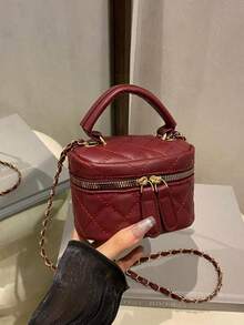 Lightweight Mini Bag, Chain Bag, Quilted Bag, Handbag, Bucket Bag, Suitable For Girls, College Students And Working Women, Perfect For Office, University, Work, Commute, Outdoor Activities, Travel And Outings, Must-Have Item For New Year - Burgundy - View 6