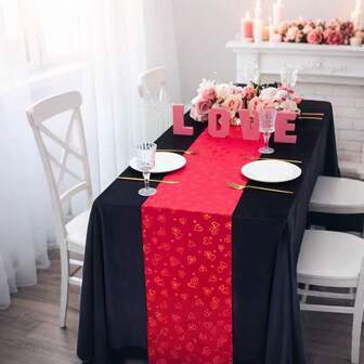1 pieza Camino de mesa romántico de doble corazón rojo para el Día de San Valentín de 11*108 pulgadas, adecuado para bodas, citas, restaurantes, aniversarios, hogar y fiestas