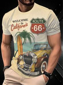 Men's Casual Printed T-Shirt, Summer Holiday Style, Suitable For Outdoor And Party Wear - White - View 1