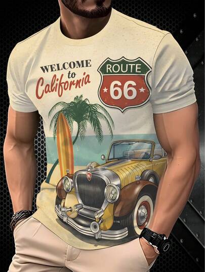 男士休闲印花T恤，夏季度假风，适合户外活动和派对穿着